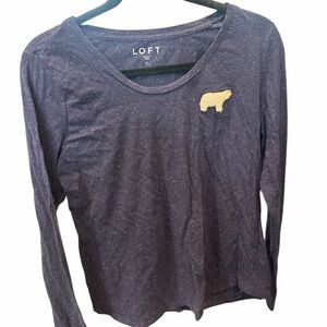 LOFT Navy Speckled Knit Top